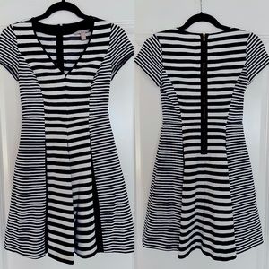 Banana Republic black and white striped A-line pleated dress - size 00 Petite